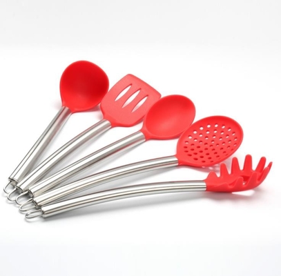 5 PCs-reeksen van het de keukenhulpmiddel van het reeksensilicone met roestvrij staalhandvat