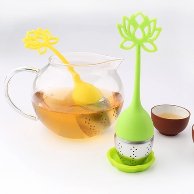 Lotus-van de het Voedselrang van de Bloemvorm de zeef van de het Siliconethee met drukembleem