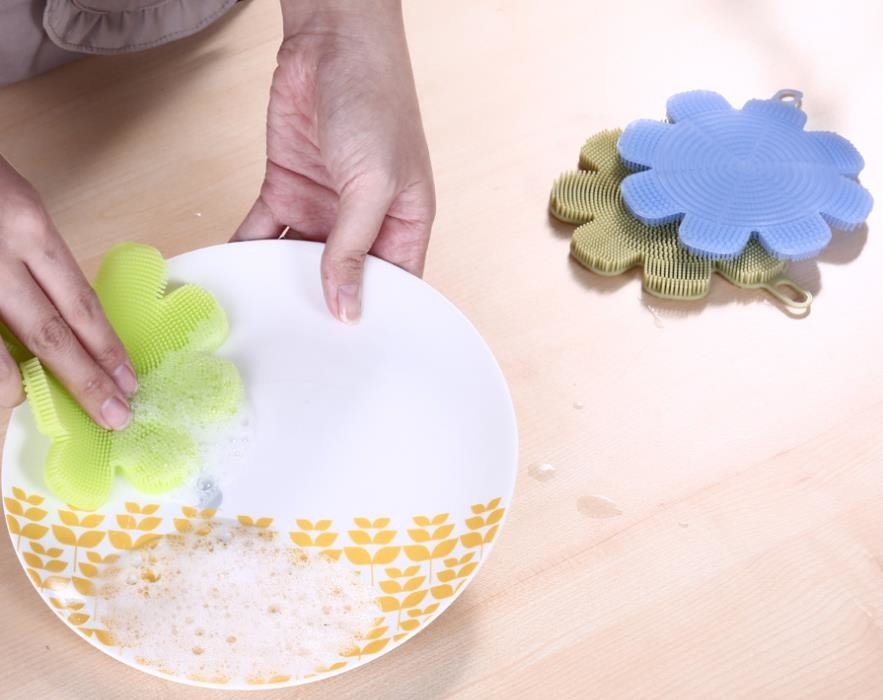 Van de het Voedselrang van de bloemvorm van de het Siliconewas de Borstelspons voor het Schoonmaken van schotels en fruit